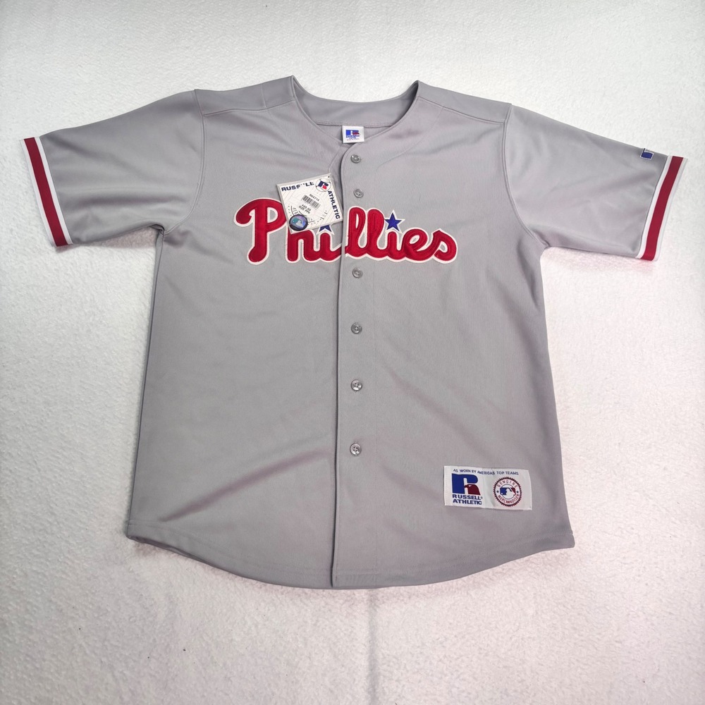 NWT Philadelphia Phillies Russell Athletic MLB Baseball Jersey Gray Youth XL
